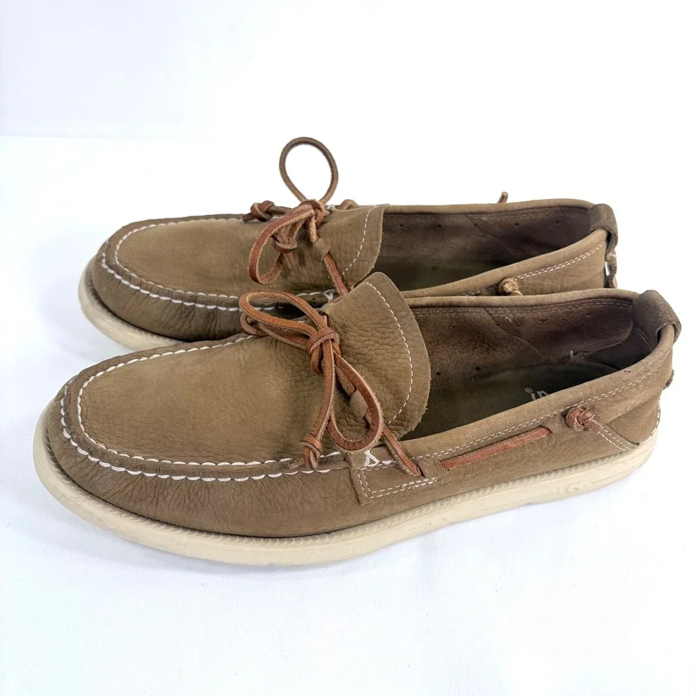 UGG Boat Shoes Brown Pebbled Leather Loafers 1101501 Mens 8‎ Wom 9.5